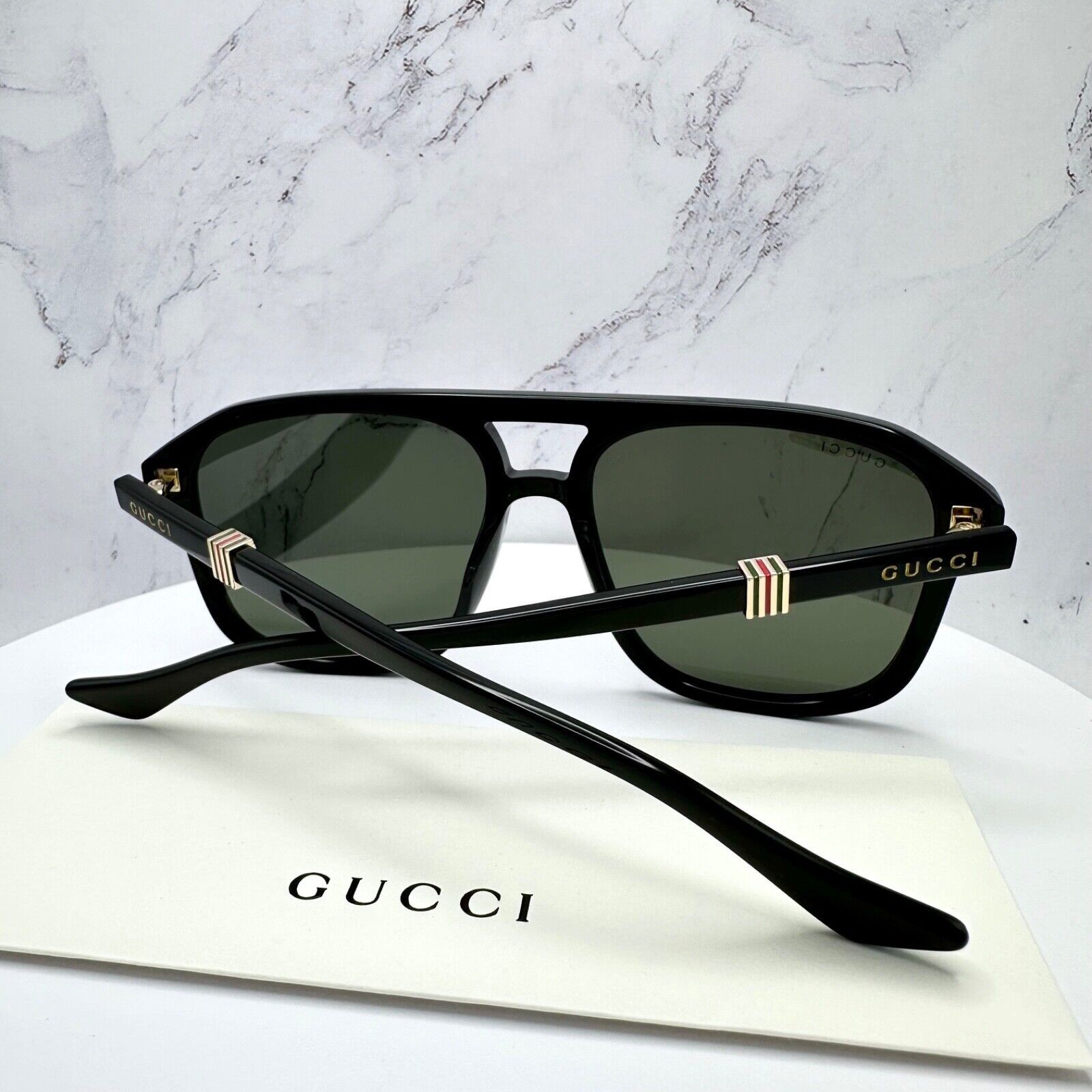 Gucci New Gucci Sunglasses Black Aviator Red Green Gold Logo Size ONE SIZE - 11 Thumbnail