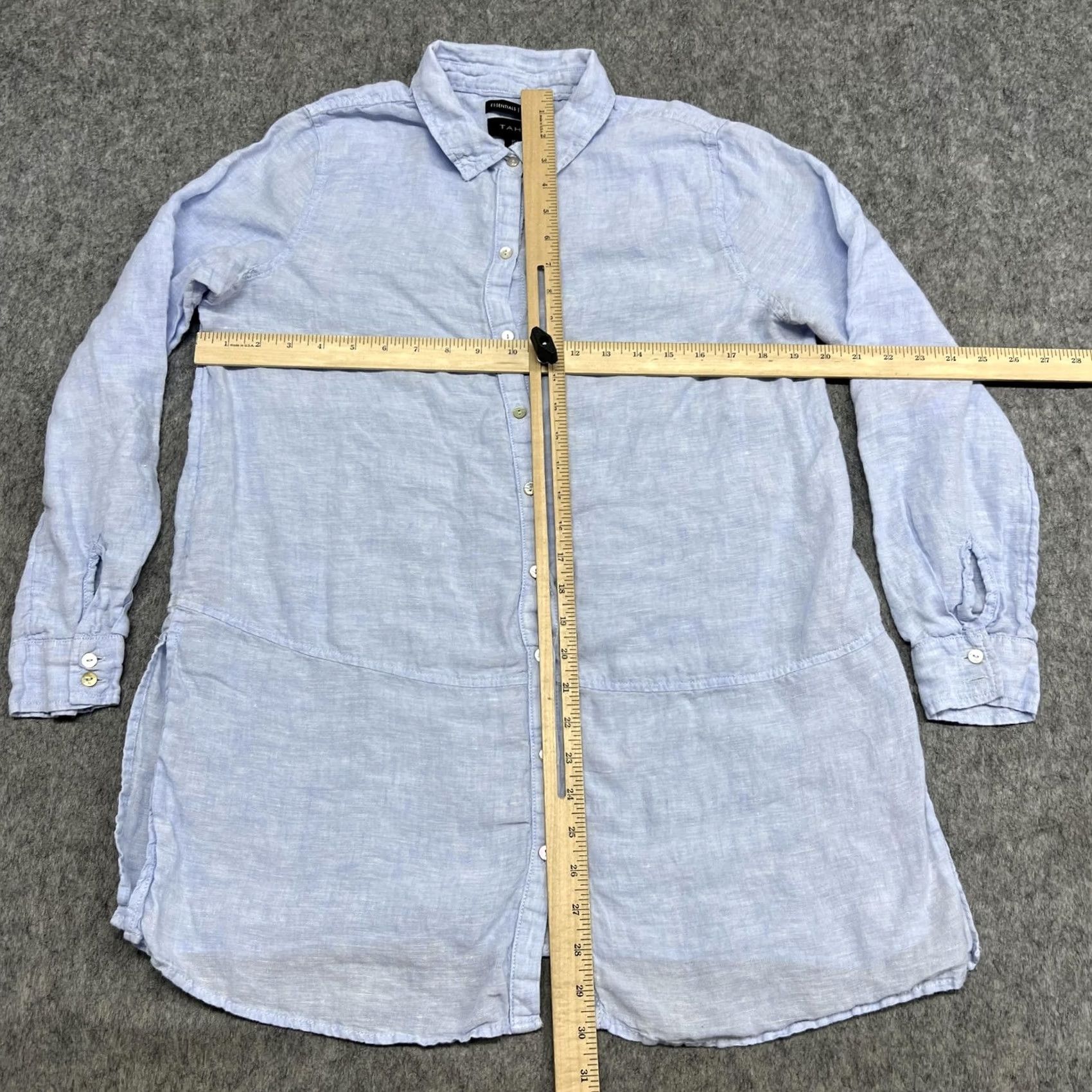 Vintage Tahari Womens L Blue Linen Button Front Tunic Shirt Roll Tab Sleeve Size L / US 10 / IT 46 - 4 Thumbnail