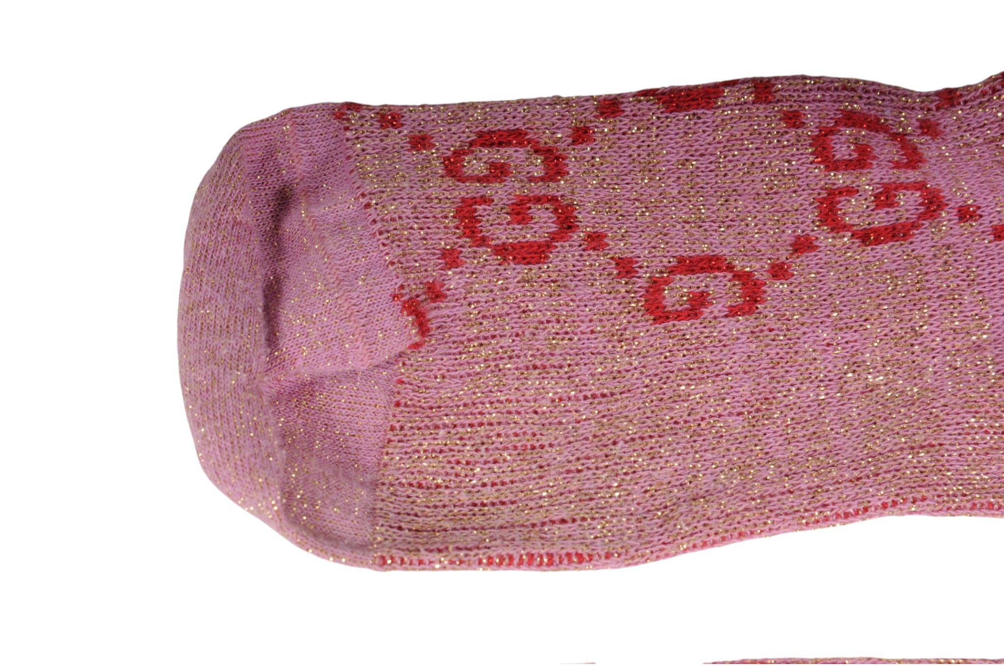 Gucci Glittery GG Logo Monogram Socks Size Small Pink Red Size ONE SIZE - 3 Thumbnail