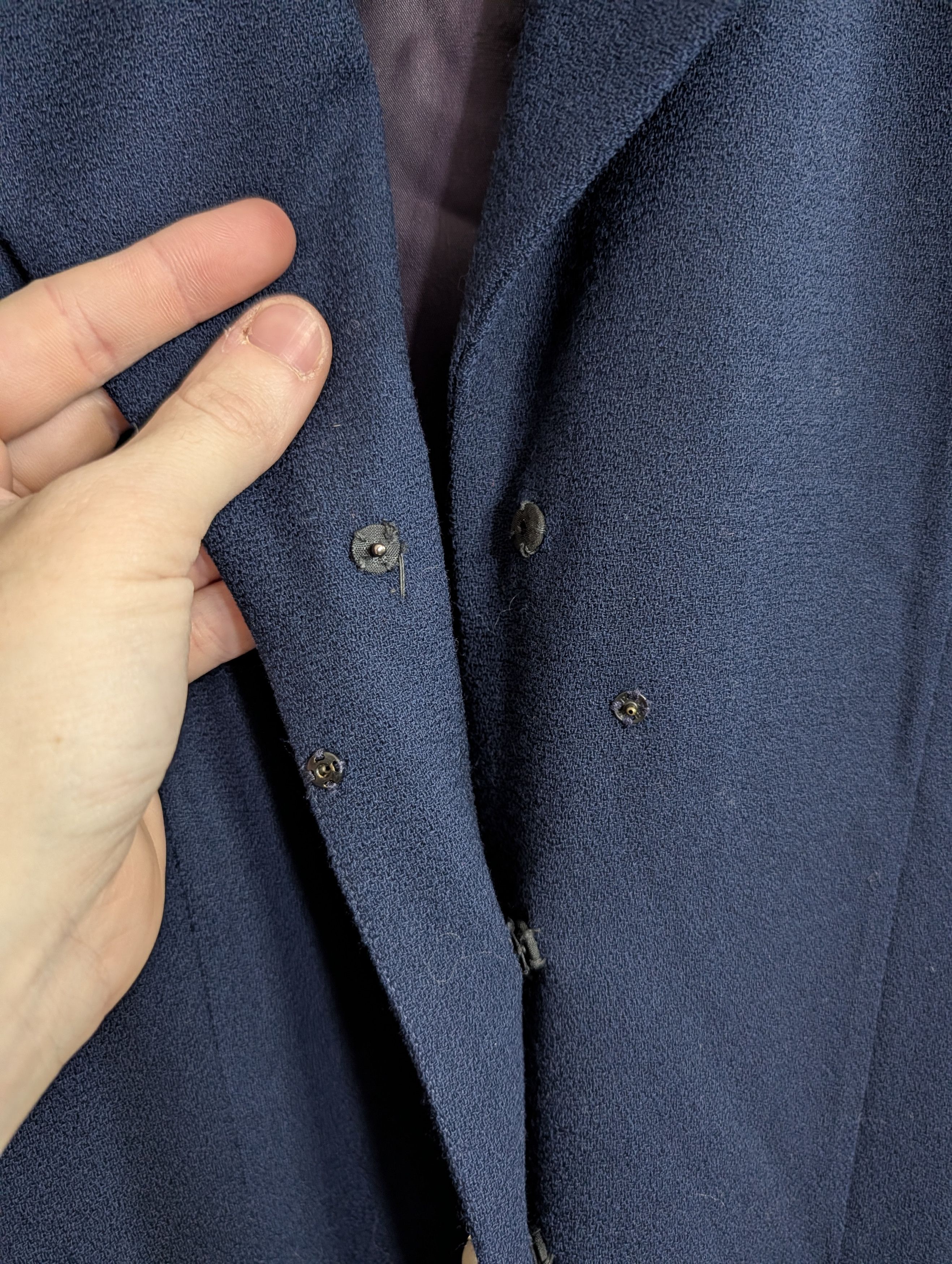 Pierre Balmain 80s VTG Navy Wool Pearl Crystal Gold Button Coat Dress Size L / US 10 / IT 46 - 8 Thumbnail