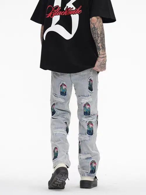 VIBE Retro hip-hop washed distressed distressed patch jeans Size US 30 / EU 46 - 8 Thumbnail