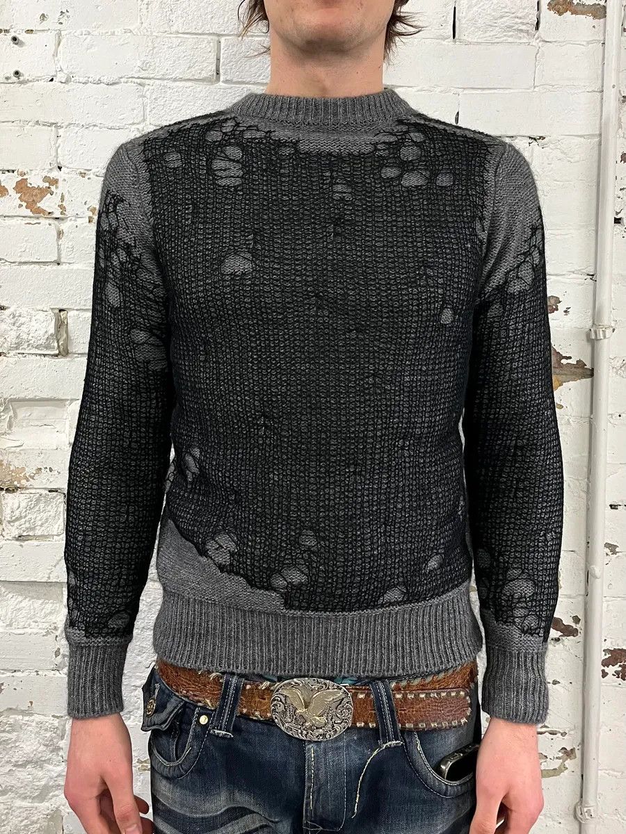 Diesel Diesel Grey & Black Distressed Spider Web Knit Sweater Size US S / EU 44-46 / 1 - 2 Thumbnail
