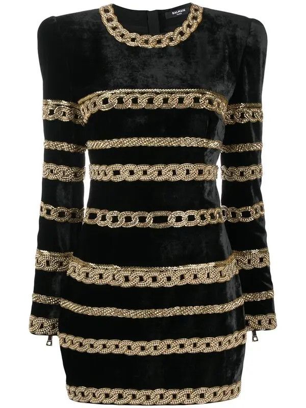 Balmain o1y0525 Mini Dress in Black/Gold Size S / US 4 / IT 40 - 1 Thumbnail