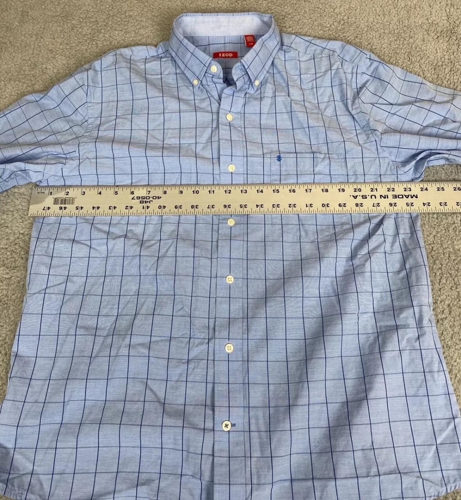 Izod Men's L Large Blue Long Sleeve 100% Cotton Casual Button Up Size 42R - 8 Thumbnail
