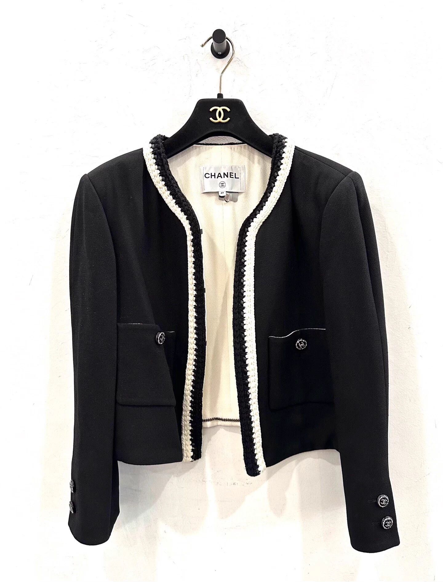 Chanel Resort Women's 40 Crystal CC Black Knit Jacket
