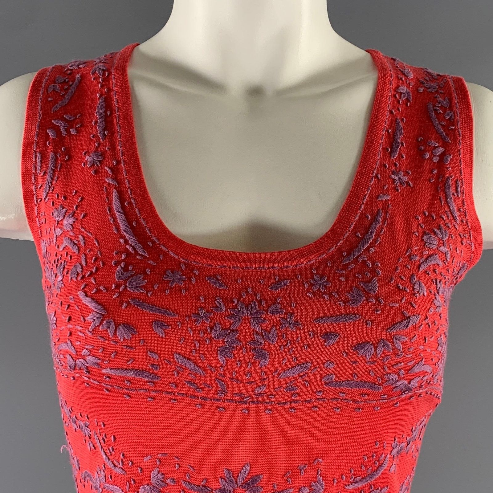 Etro ETRO Size 4 Lavender Coral Silk Embroidered Tank Casual Top Size S / US 4 / IT 40 - 2 Thumbnail