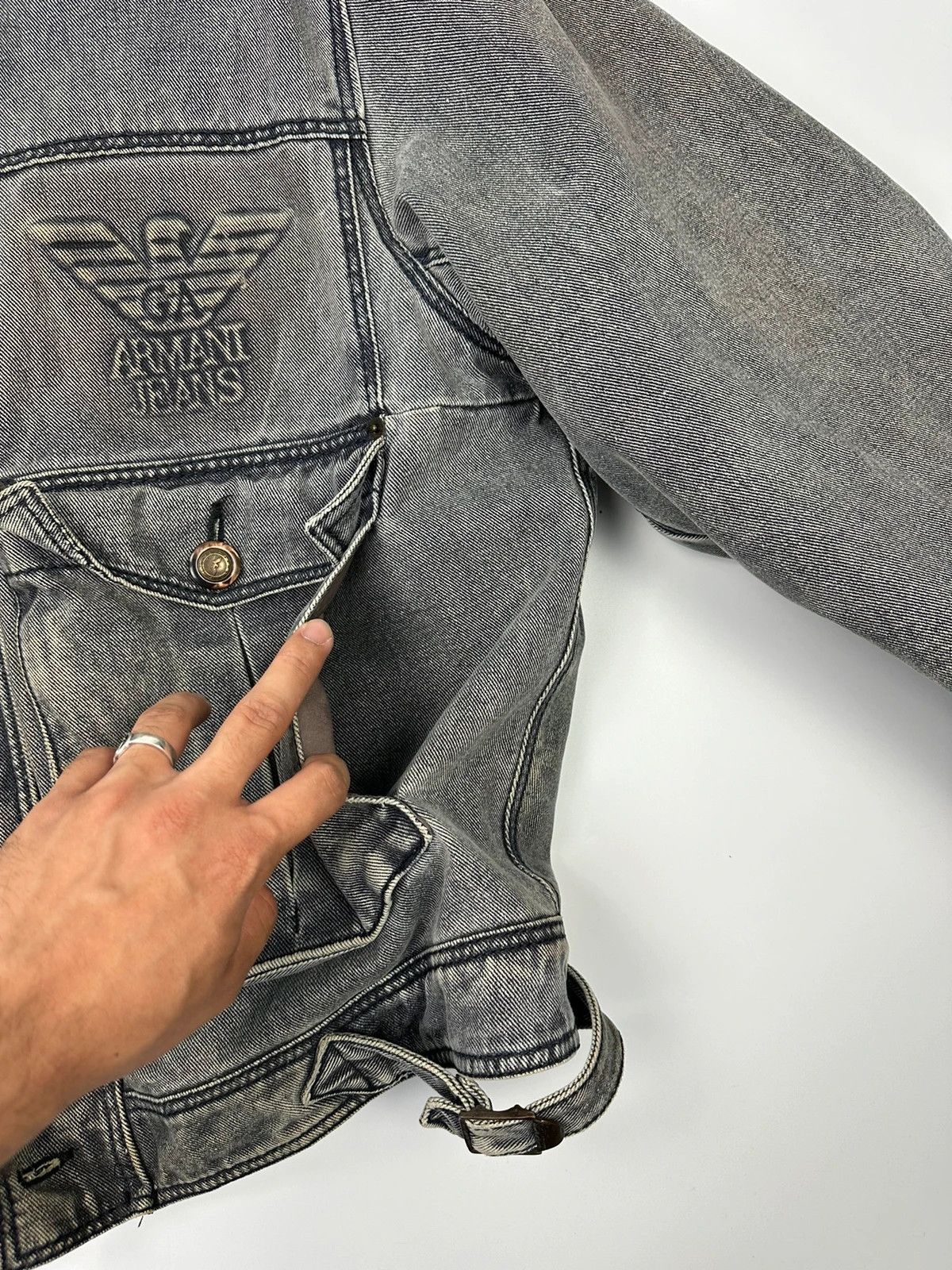 Armani Armani Jeans 90’s Heavy Grey Faded Denim Jacket Coat Size US L / EU 52-54 / 3 - 15 Thumbnail