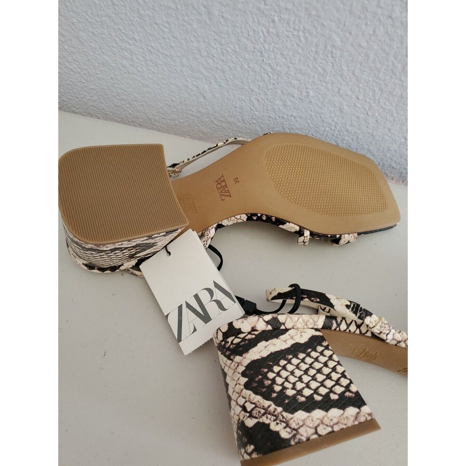 Zara Zara Sandals Women 8 EUR 39 Snake Print Square Toe Block Size US 8 / IT 38 - 11 Thumbnail