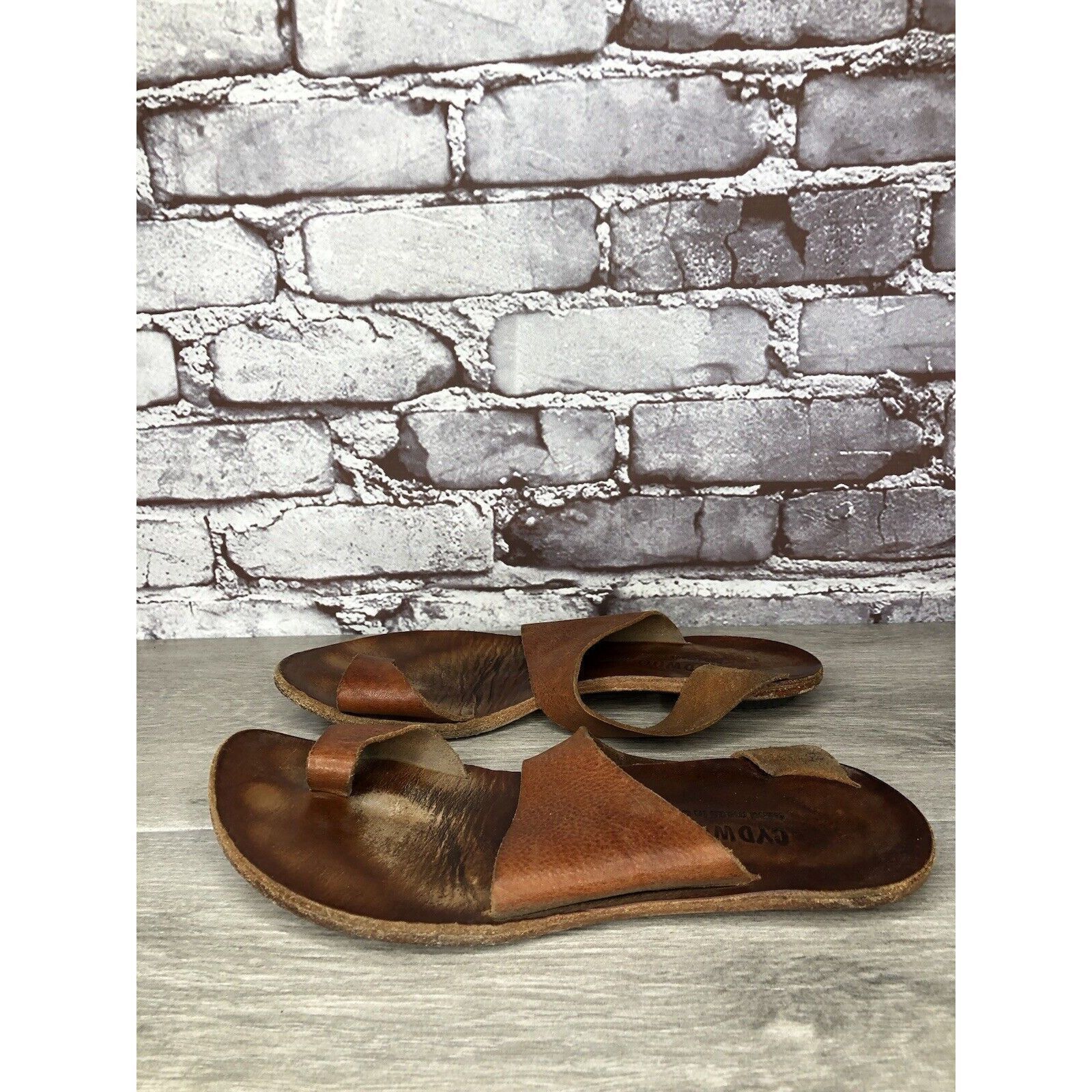 CYDWOQ Cydwoq Brown Leather Toe Post Strap Flat Handmade Sandals Wo Size US 9 / IT 39 - 15 Thumbnail