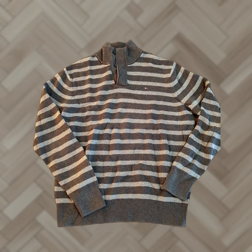 Tommy Hilfiger Tommy Hilfiger Sweater Mens L Gray Mock Neck 1/4 Button Pullover Knit Cotton Solid Classic Pullover Mens Size US L / EU 52-54 / 3 - 1 Thumbnail
