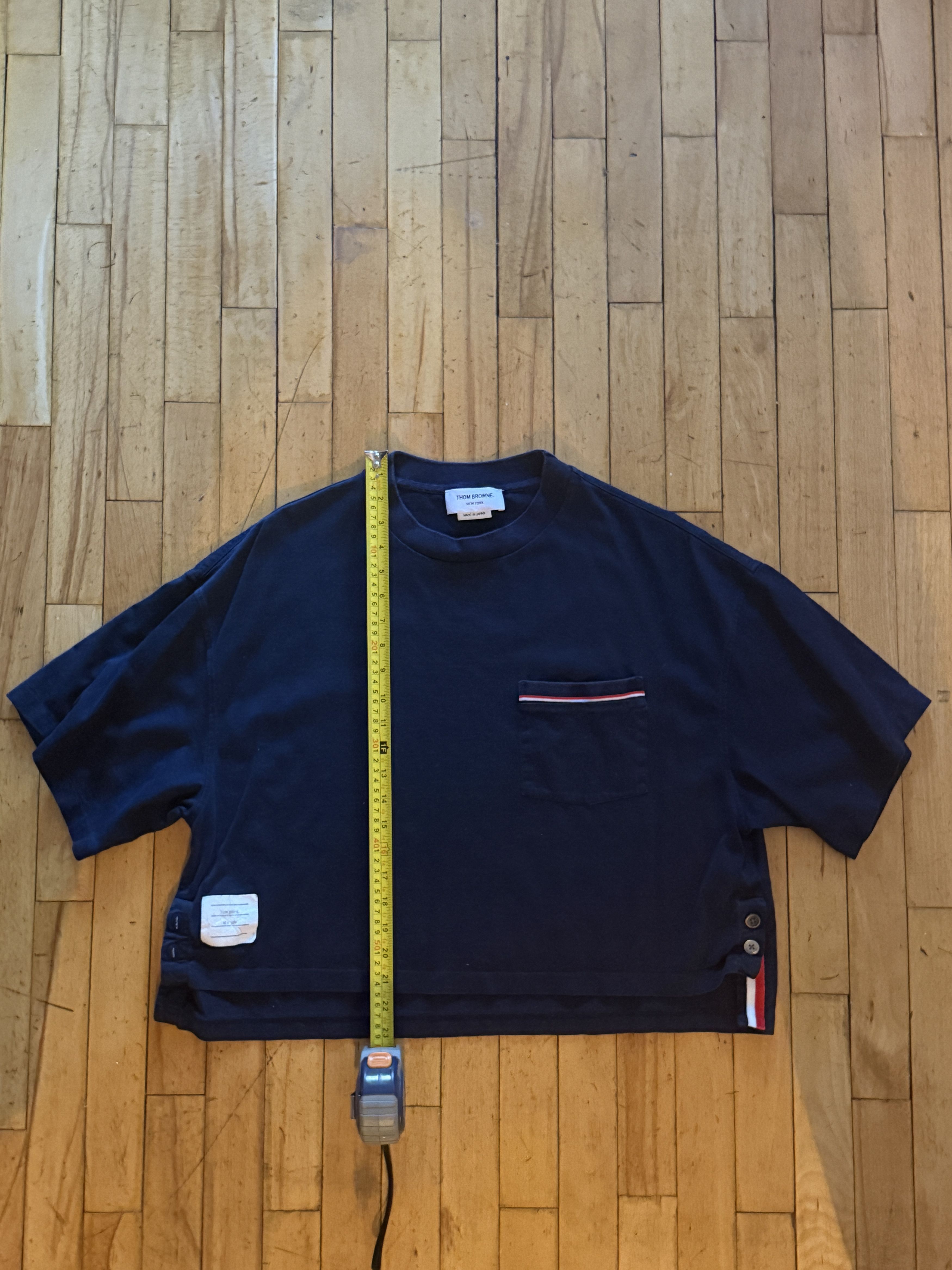 Thom Browne Thom Browne Navy Oversized Cropped T-Shirt Size US M / EU 48-50 / 2 - 8 Thumbnail