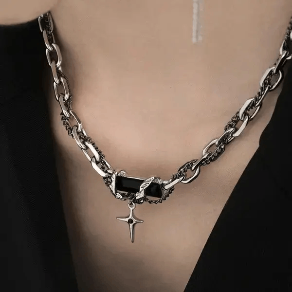 VIBE Silver chain necklace steel cross gothic punk style Size ONE SIZE - 2 Thumbnail
