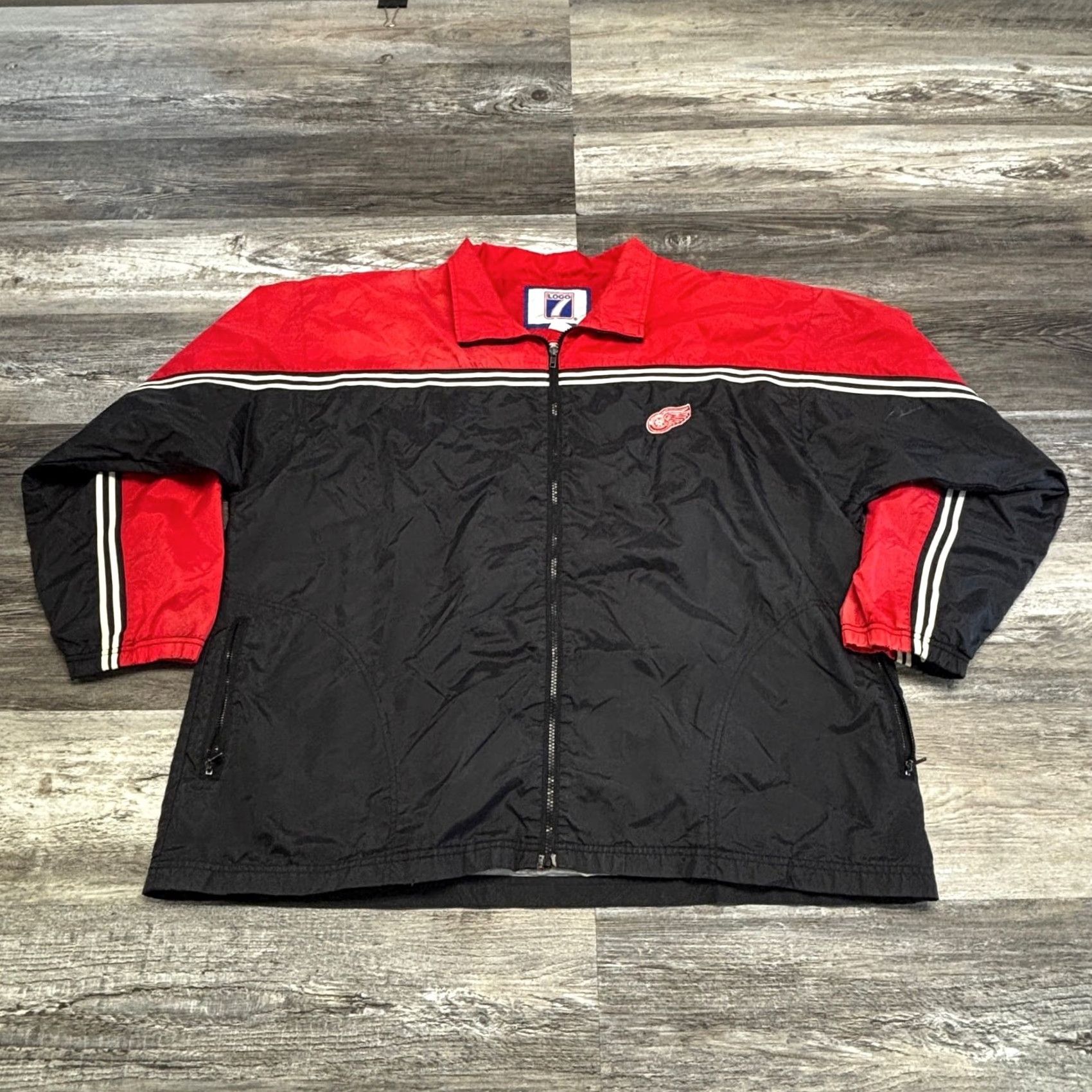Logo 7 VINTAGE Detroit Red Wings NHL Logo 7 Black Red Mens XL Windbreaker Jacket Size US XL / EU 56 / 4 - 2 Thumbnail