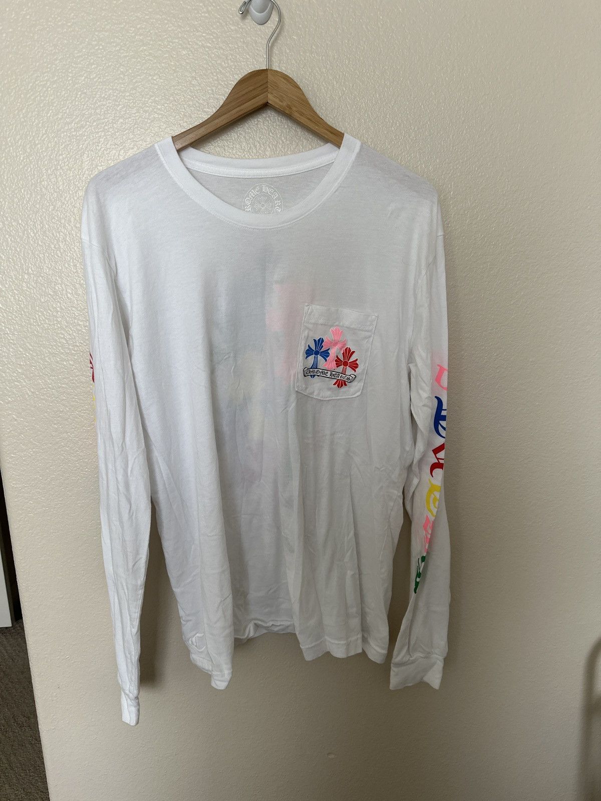 image of Chrome Hearts Long Sleeve Cemetery Logo XL in White, Men's