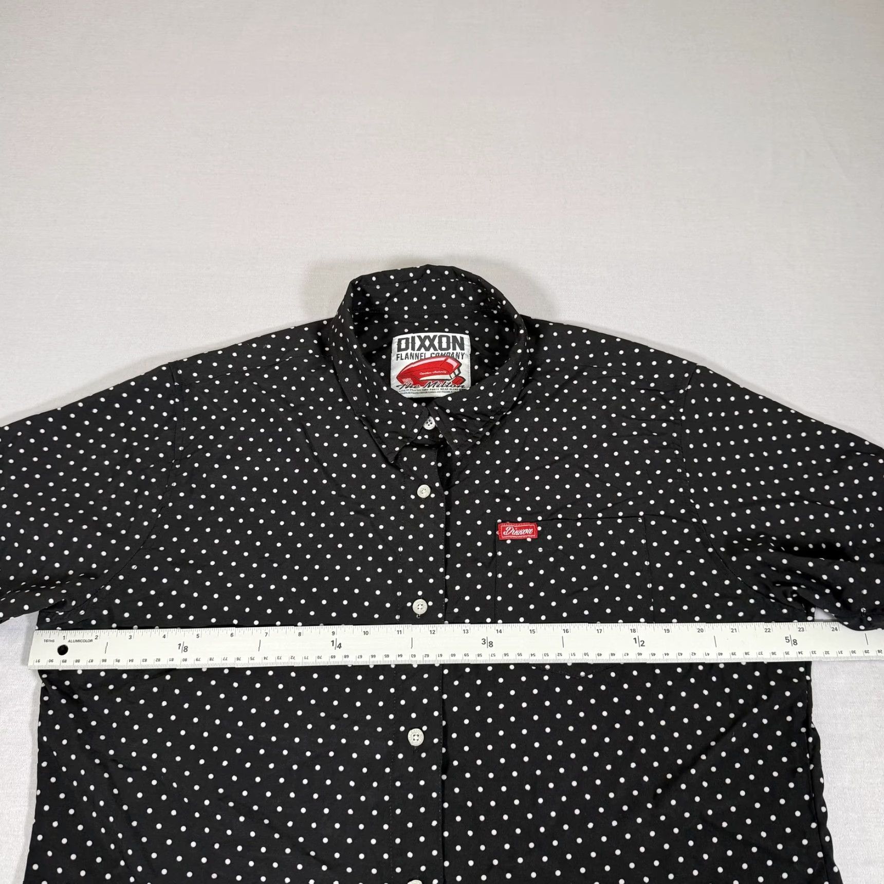 Vintage Dixxon The Milton Womens 3X Button Up Polka Dot Black Shirt Stretch Biker Short Sleeve Condensed Pattern Size XXL / US 16-18 / IT 52-54 - 3 Thumbnail