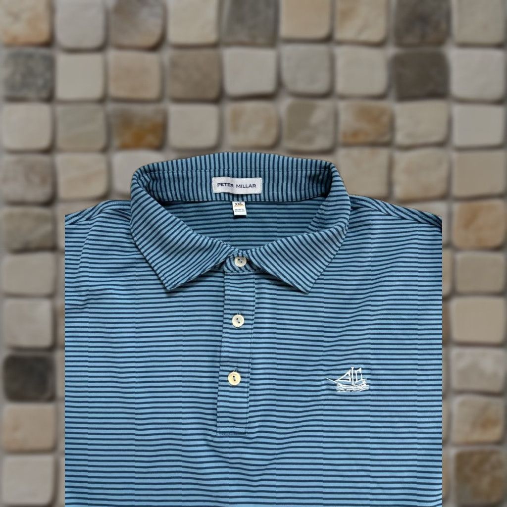 Peter Millar Peter Millar Rugby Shirt Men XXL Blue Horizontal Stripe Polo Shirt Embroidered Buttoned Knit Casual Golf Walking Seasonal Shirt Mens Size US XXL / EU 58 / 5 - 1 Thumbnail