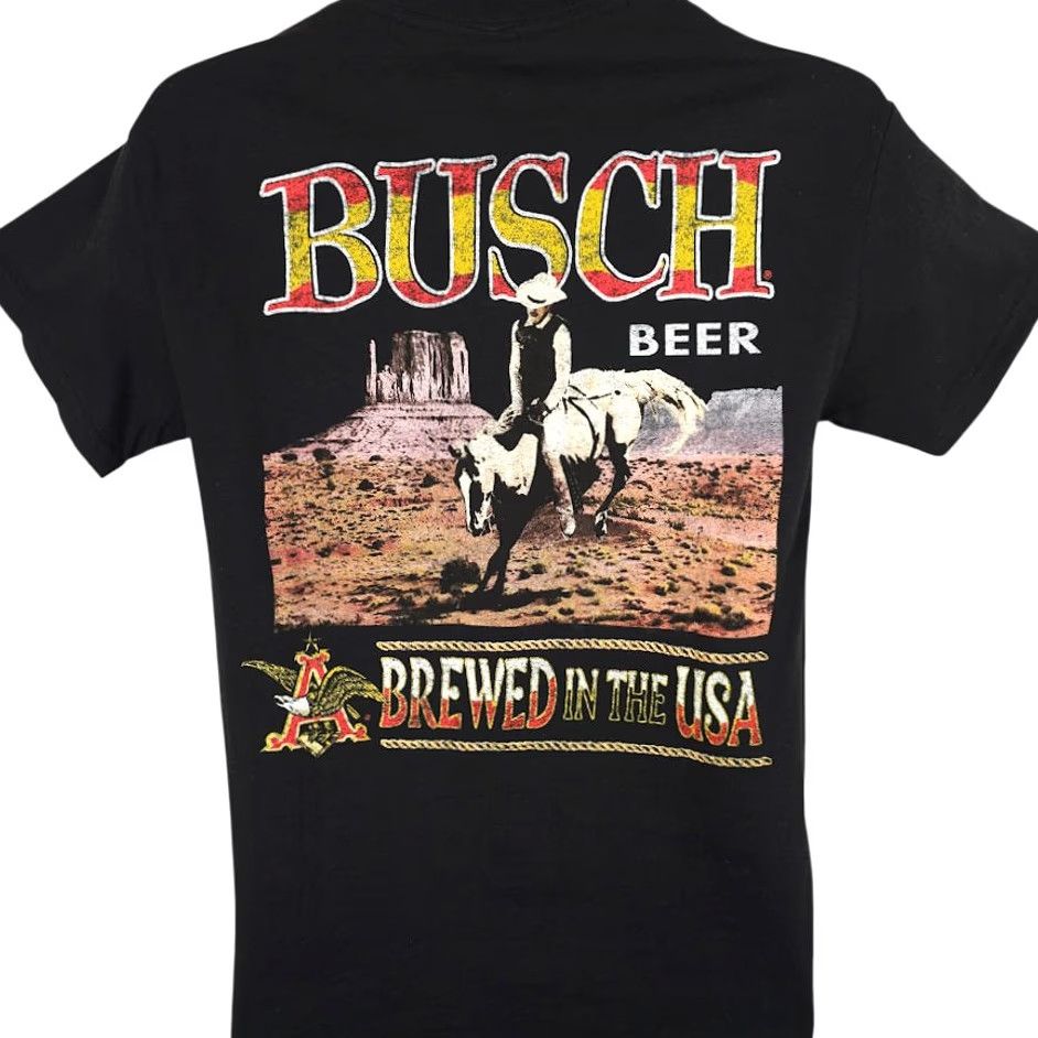 Vintage Busch Beer T Shirt Mens Size Small Black Cowboy Rodeo Anheuser Busch Breweriana Christmas Gift Retro Horse - Mens Shirts Size US S / EU 44-46 / 1 - 4 Thumbnail