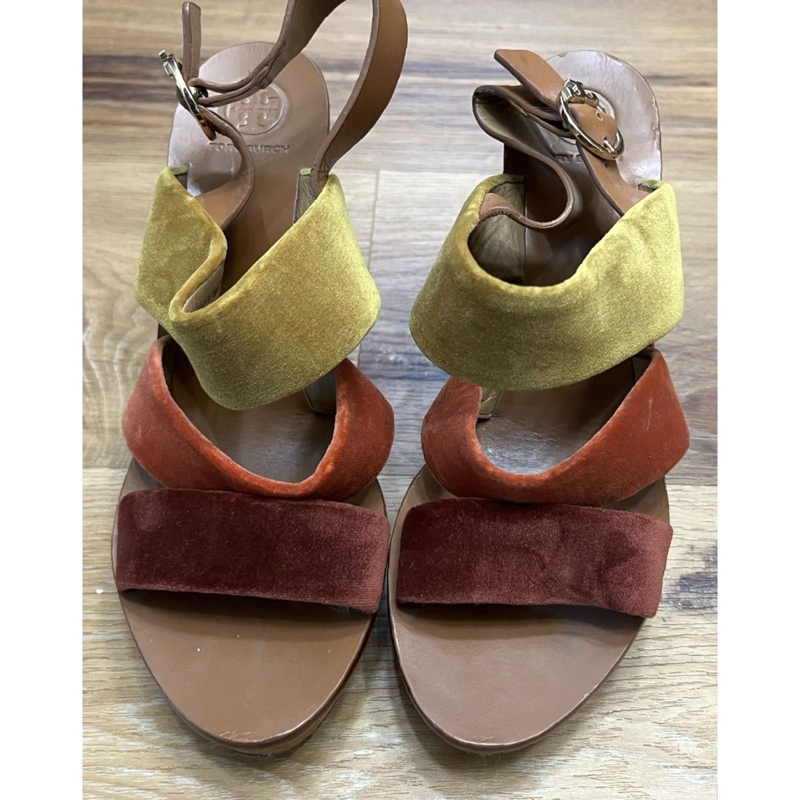 Tory Burch Tory Burch Patos Sandal Platform Velvet Strappy Buckle Heels 8 Women's M Calfskin Bright Pueblo/Bright Lava Block Heel Vintage No Size US 8 / IT 38 - 3 Thumbnail