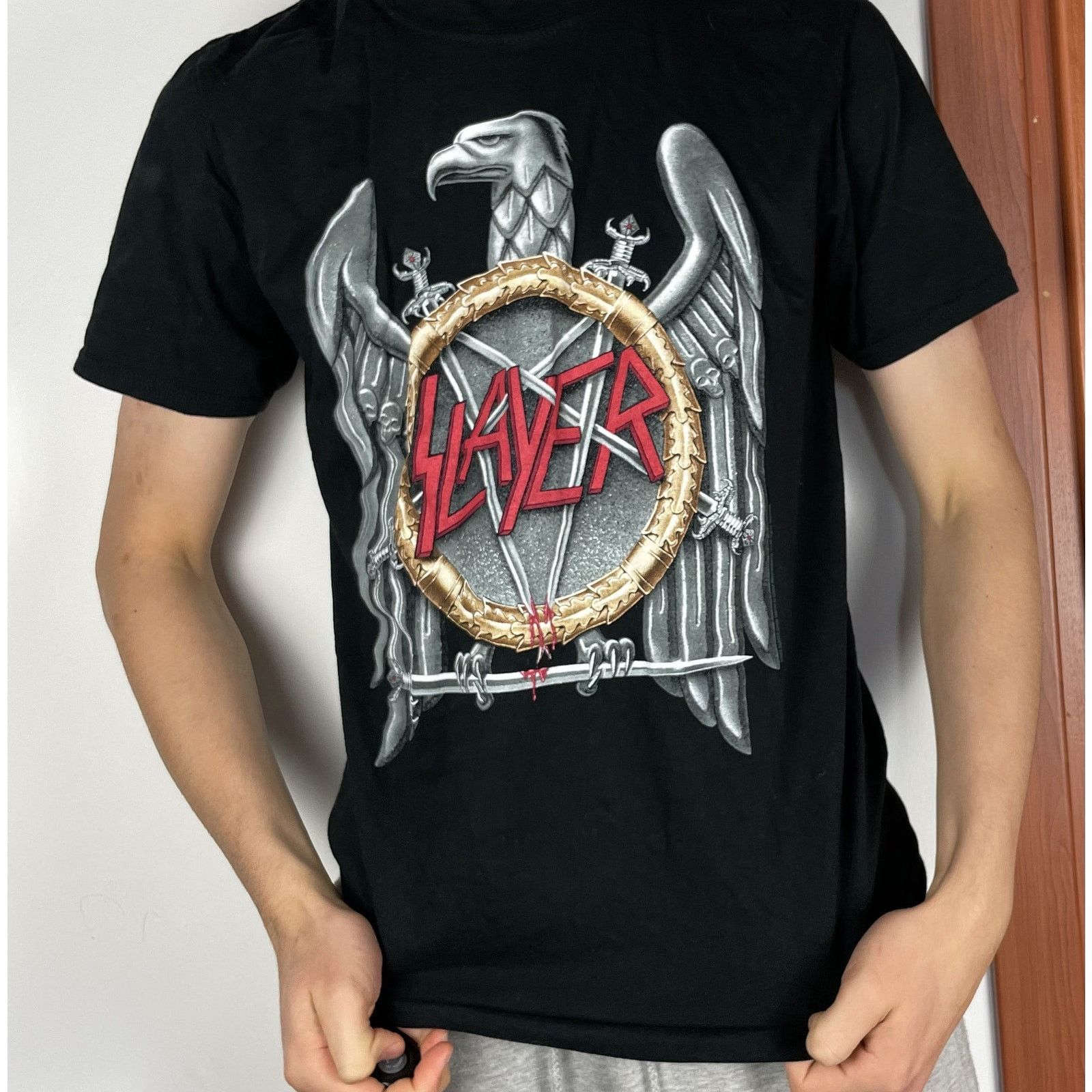Band Tees × Gildan Gildan Men's Cotton Slayer Silver Eagle Pullover T-Shirt M Size US M / EU 48-50 / 2 - 2 Thumbnail