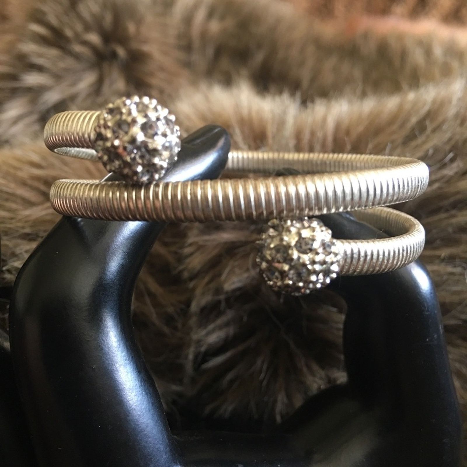 Jewelry Rhinestone ball silver tone coil bracelet Size ONE SIZE - 1 Thumbnail