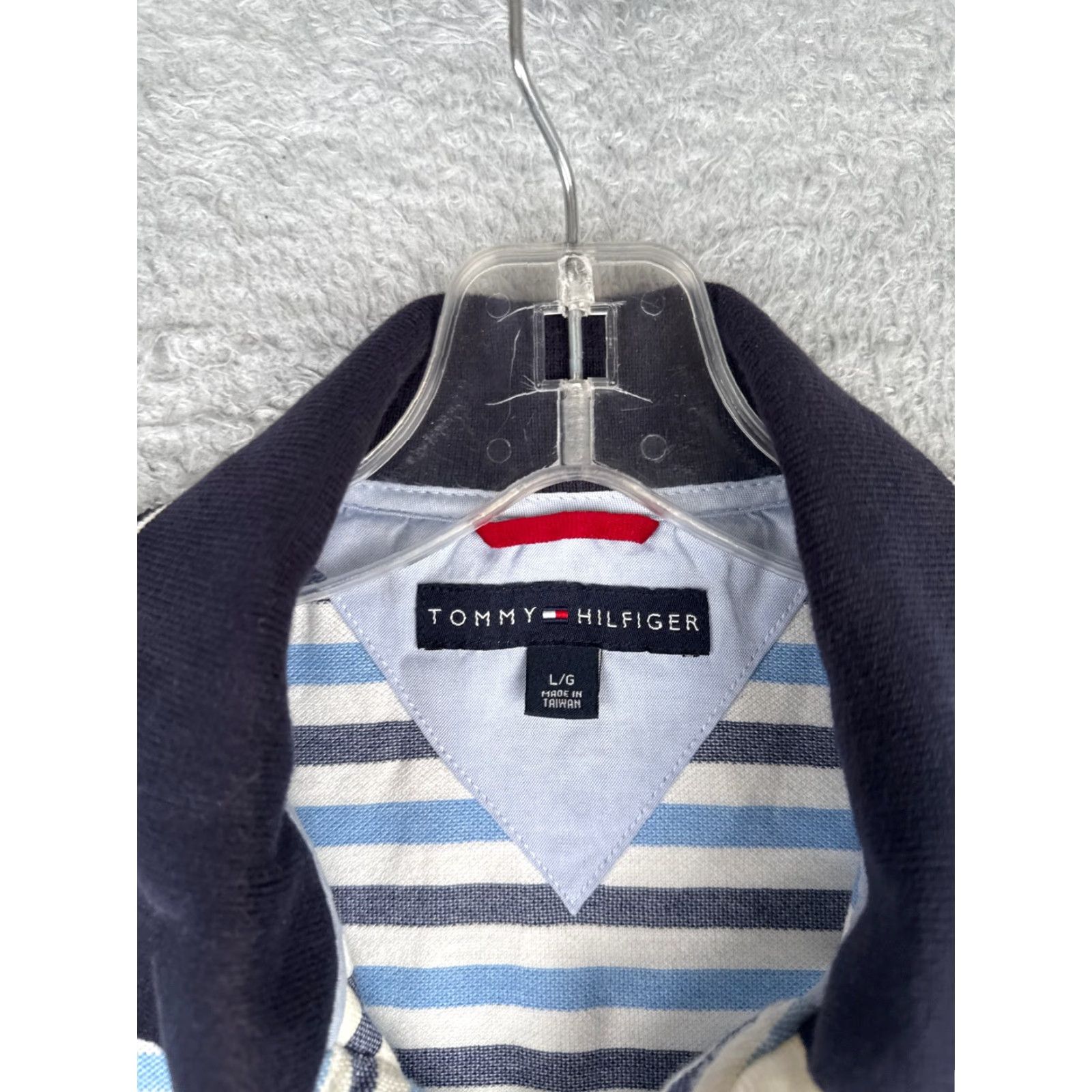 Tommy Hilfiger Tommy Hilfiger Polo Shirt Men Large White Blue Stripe Cotton Short Sleeve READ Size US L / EU 52-54 / 3 - 7 Thumbnail