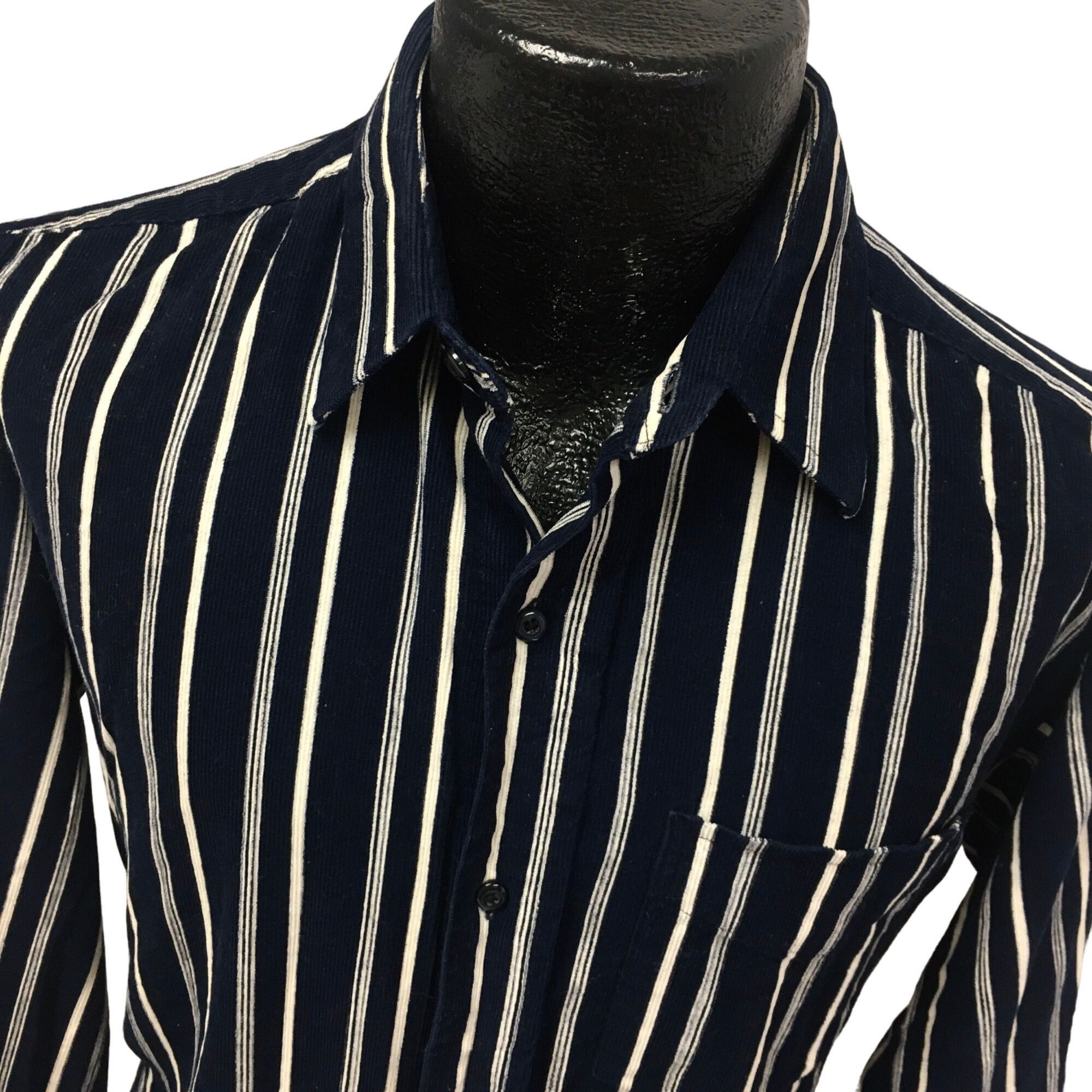 Other Vtg Corduroy Blue White Panel Stripe ROCKABILLY Shirt Size US L / EU 52-54 / 3 - 5 Thumbnail