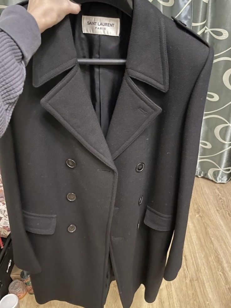image of Saint Laurent Paris Double Breasted Officer Heavy Coat in Black, Men's (Size Large)