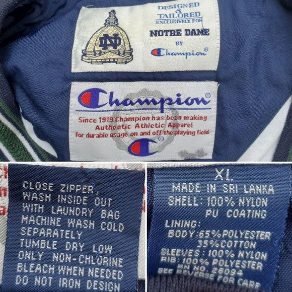 Champion Vintage 90s Champion Notre Dame Collegiate Green Navy Swishy Size US XL / EU 56 / 4 - 5 Thumbnail