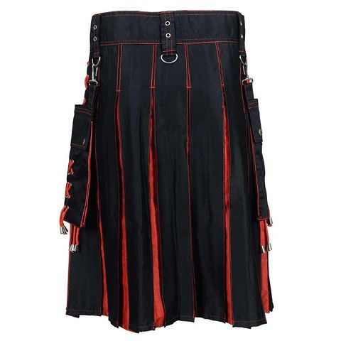 Other Fashion Utility Black Hybrid Kilt with Red Pleats and Lacing Size US 42 / EU 58 - 2 Thumbnail