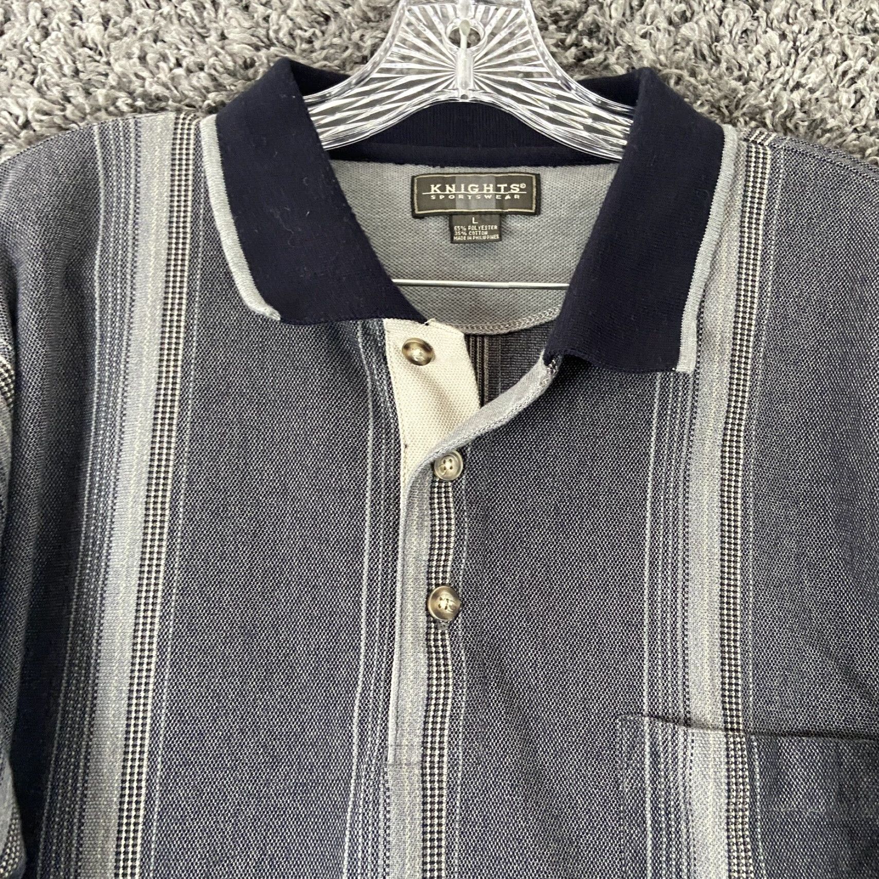 Vintage Knights Sportswear Shirt Men L Striped Gray White Long Sleeve Collared Button-Up Activewear Size US L / EU 52-54 / 3 - 4 Thumbnail