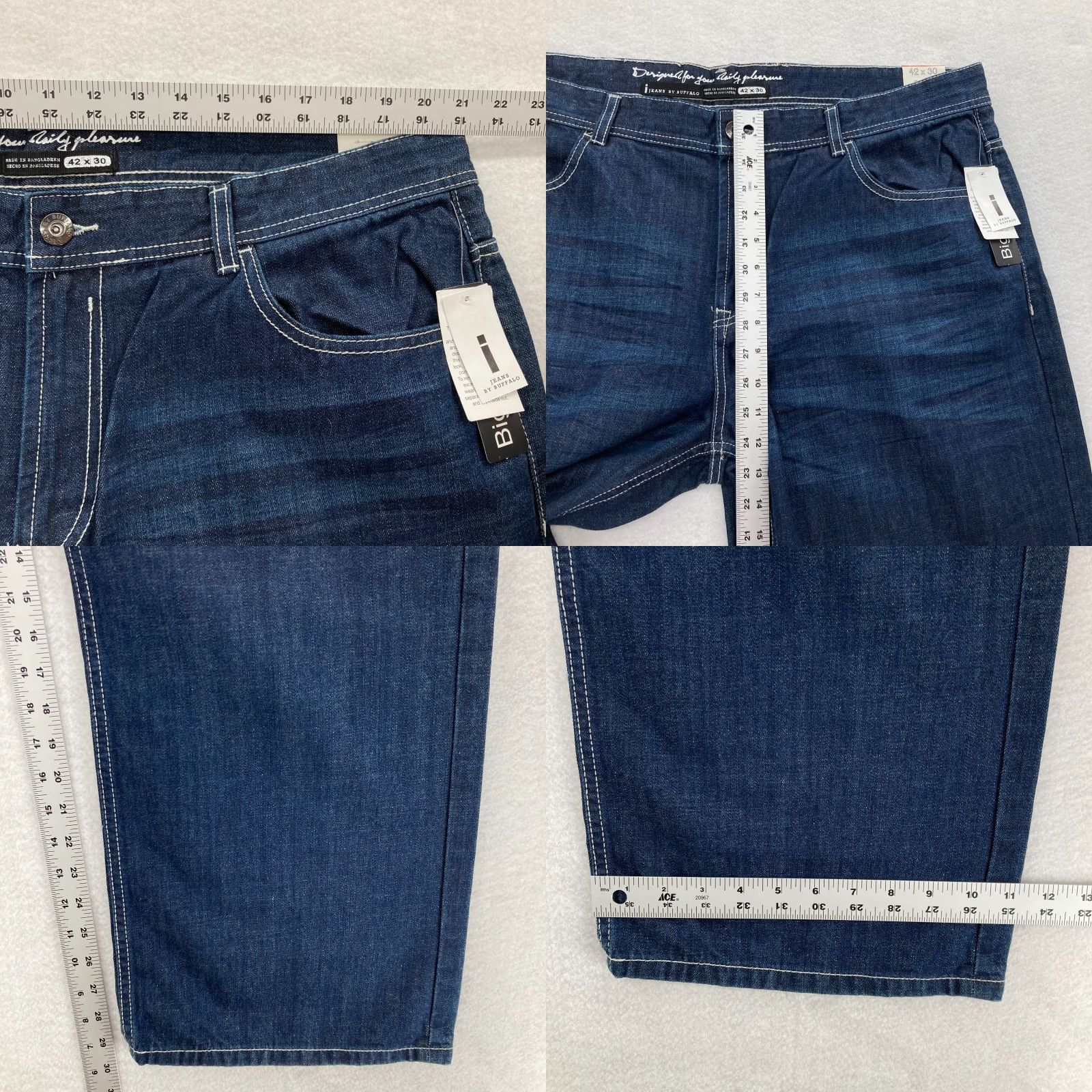 Vintage Buffalo Jeans Jeans Mens 42x30 Taylor Easy Straight Dark Wash Blue Denim Baggy 5-Pocket Design Jeans Relaxed Regular Men Mens Jeans Size US 42 / EU 58 - 8 Thumbnail