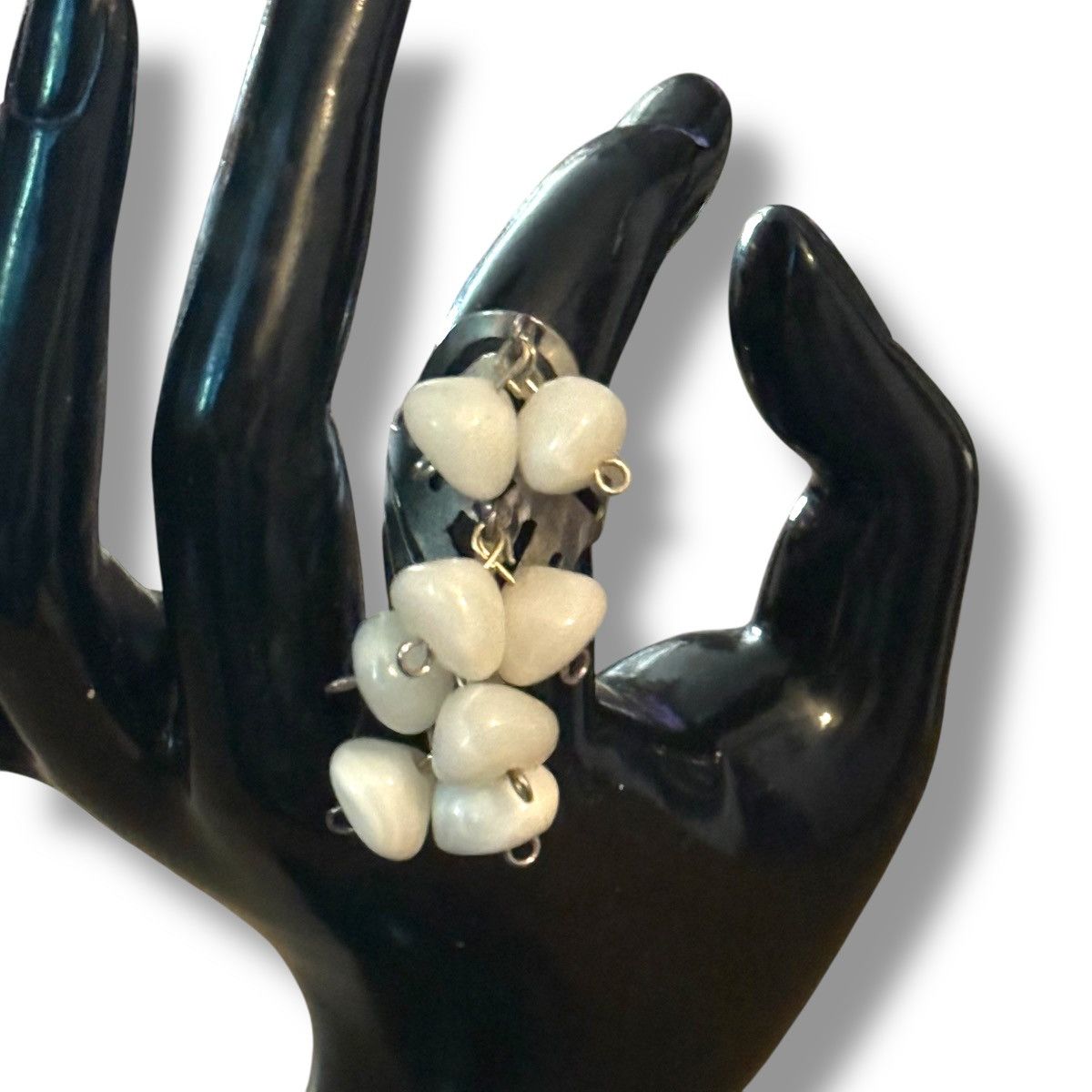 Vintage Vintage silver tone white dangle beads cuff ring Size ONE SIZE - 3 Thumbnail