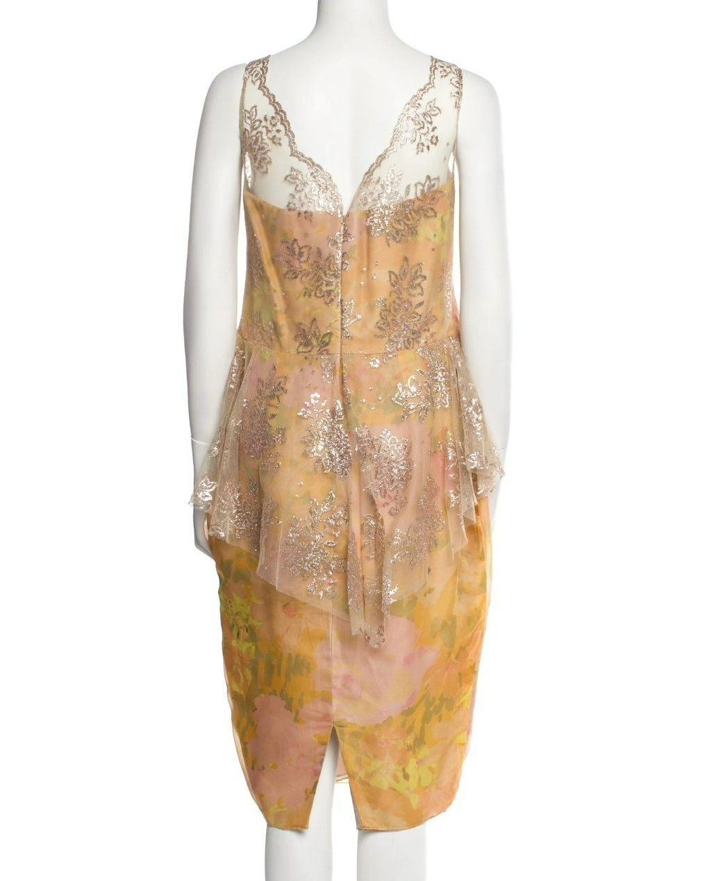 Badgley Mischka Badgley Mischka Peach Floral Dress – Size 14 – Scoop Neck – Size XL / US 12-14 / IT 48-50 - 8 Thumbnail