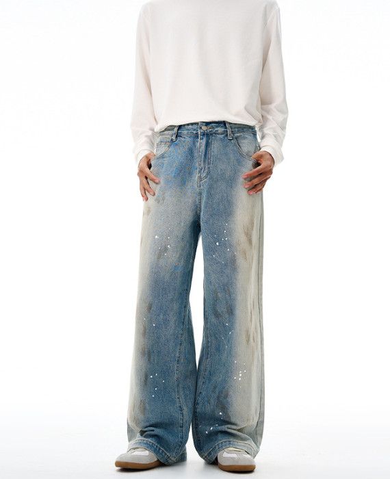 Japanese Brand American street men's washed retro splatter loose jeans Size US 32 / EU 48 - 1 Thumbnail
