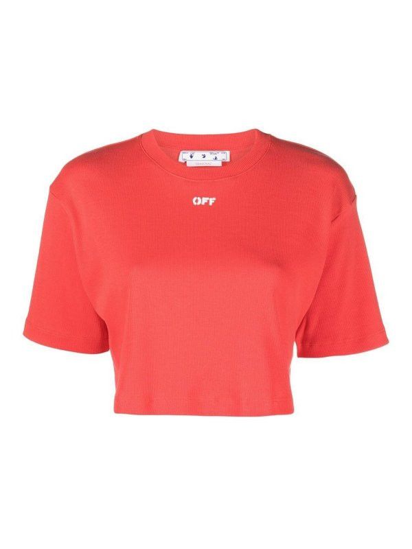 Off-White o1mle0425 Logo Print Cropped T-Shirt in Red Size M / US 6-8 / IT 42-44 - 1 Thumbnail