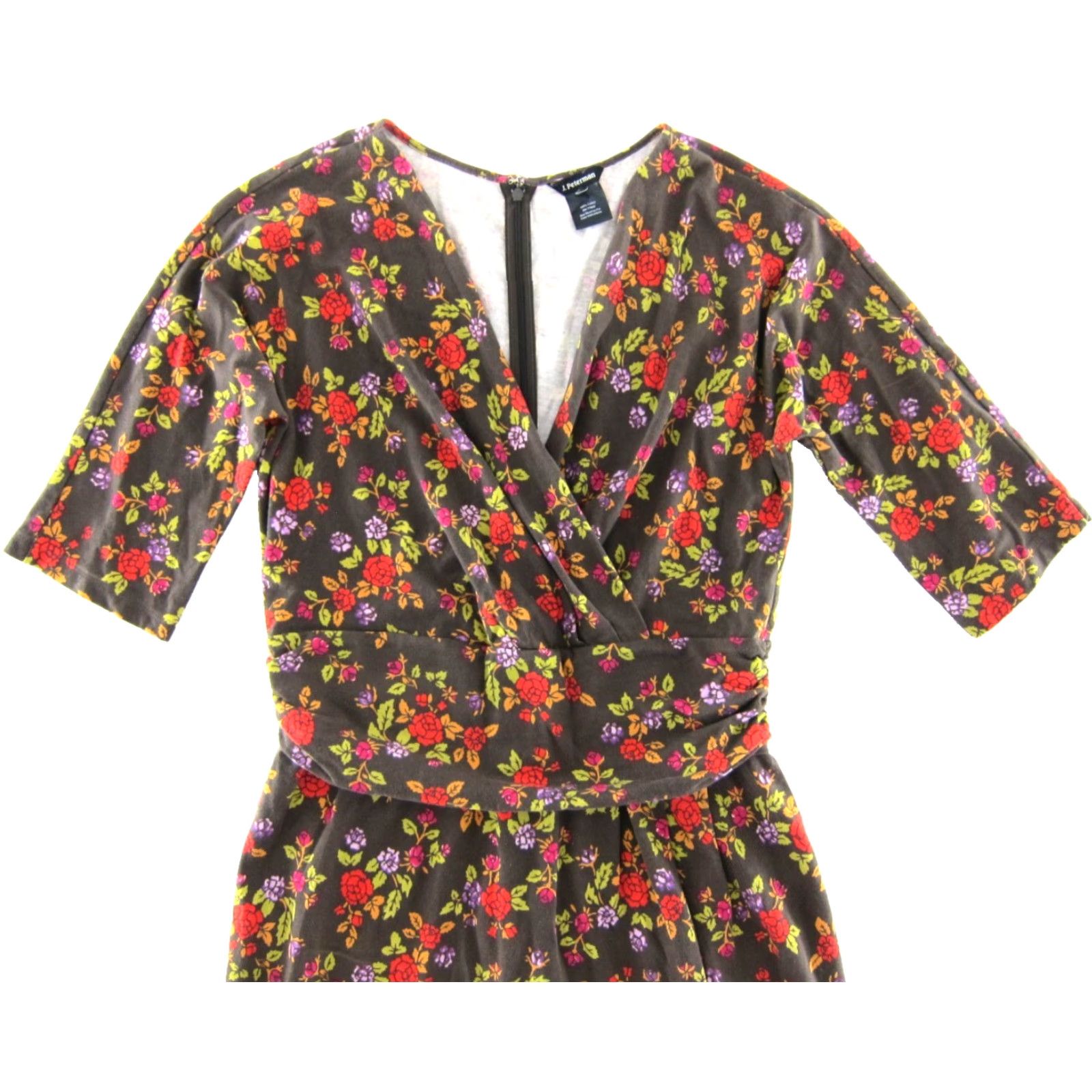 Vintage VTG The J. Peterman Company Brown Red Floral 3/4 Sleeve V-Neck Sheath Dress L Size L / US 10 / IT 46 - 4 Thumbnail