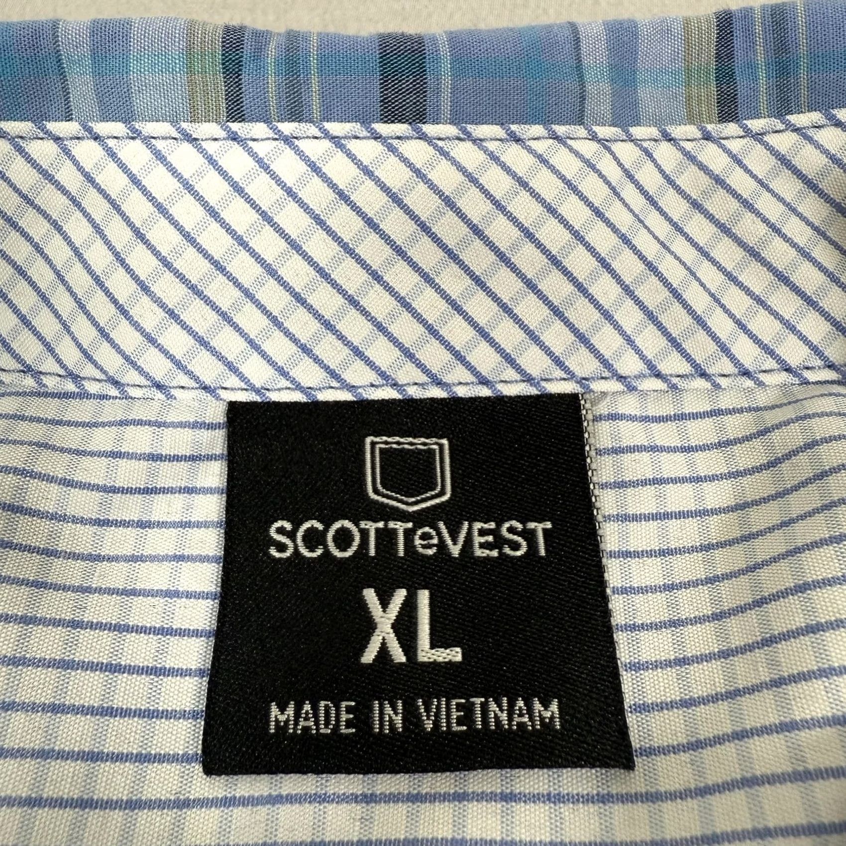 Vintage SCOTTeVEST Shirt Mens XL Blue Plaid Ozark Button Up Stretch Travel Pockets Hike Size US XL / EU 56 / 4 - 7 Thumbnail