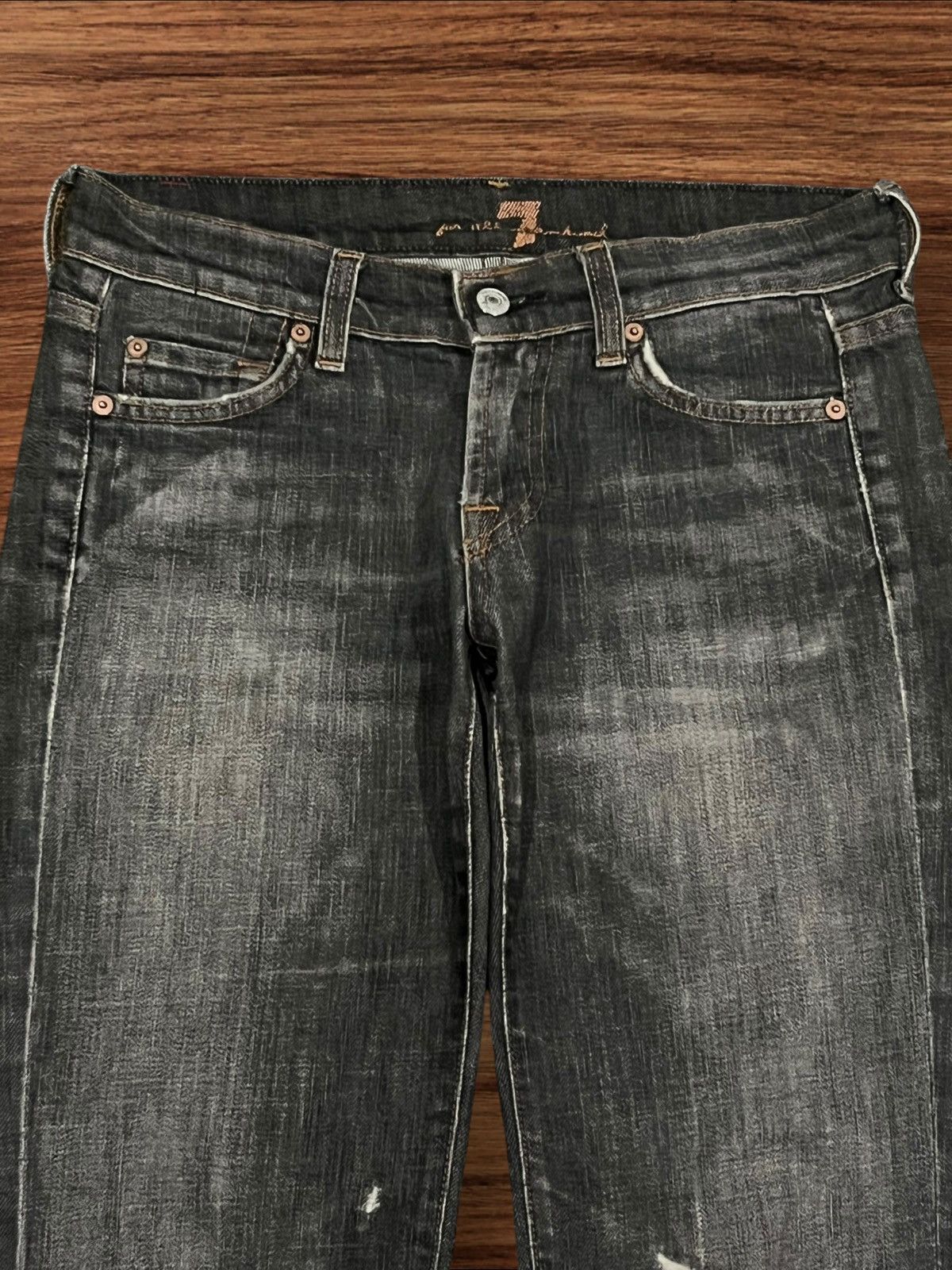 7 For All Mankind 7 For All Mankind Black Faded Washed Distressed Flare Jeans Size 29" - 4 Thumbnail