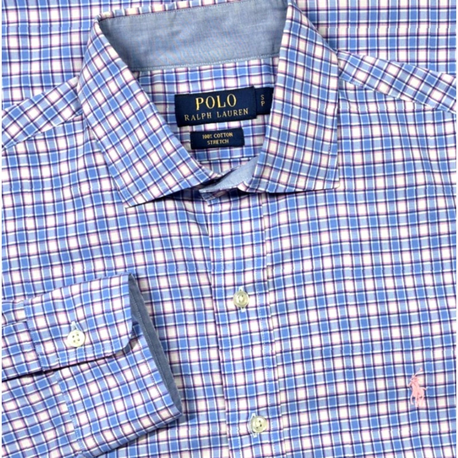 Polo Ralph Lauren Polo Ralph Lauren Button-Up Shirt S Cotton Stretch Blue Pink Check Long Sleeve Mens Regular Size S Size US S / EU 44-46 / 1 - 2 Thumbnail