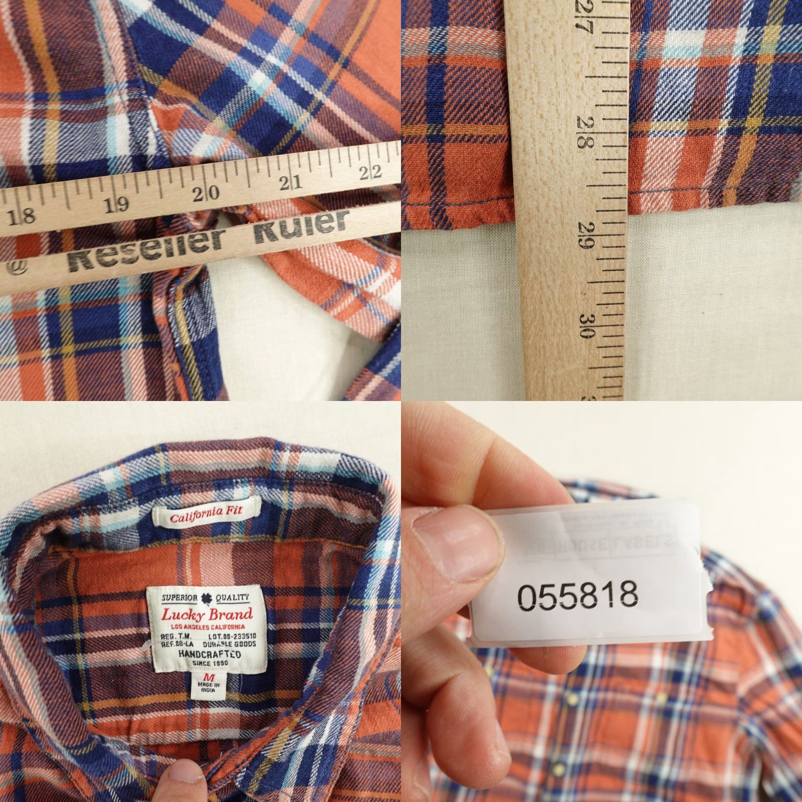 Lucky Brand VINTAGE Lucky Brand Men's Shirt Casual Long Sleeve Flannel Button Up California Fit Orange Plaid 90s Men's Wear Size US M / EU 48-50 / 2 - 8 Thumbnail