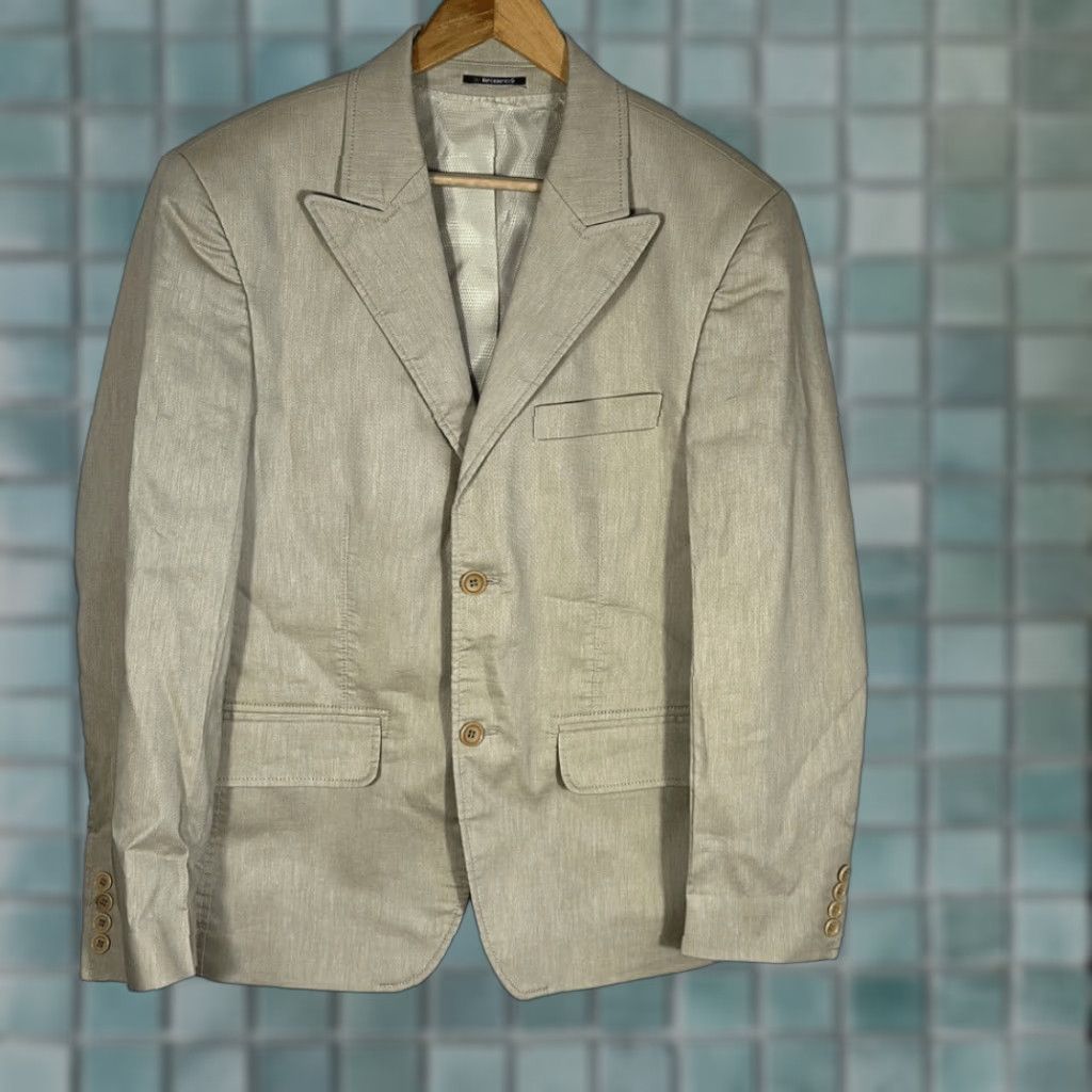 Vintage BlackBerrys Blazer Jacket Linen 38 Slim Beige Men Tan 2 Button Blazer Coat Suit Jacket Blazer Size 38R - 1 Thumbnail