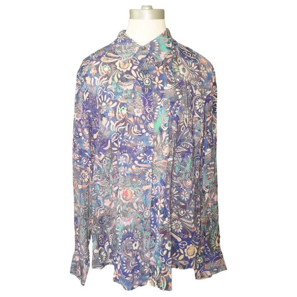 Designer CT906 Peruvian Connection Ladies Long Sleeve Floral Shirt L Size L / US 10 / IT 46 - 1 Thumbnail