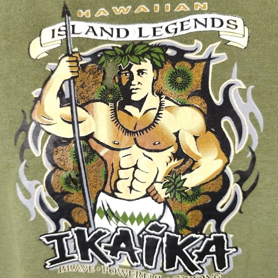 Gildan VINTAGE Hawaiian Island Legends T Shirt Mens Small Green Ikaika Warrior (not vintage) Size US S / EU 44-46 / 1 - 3 Thumbnail