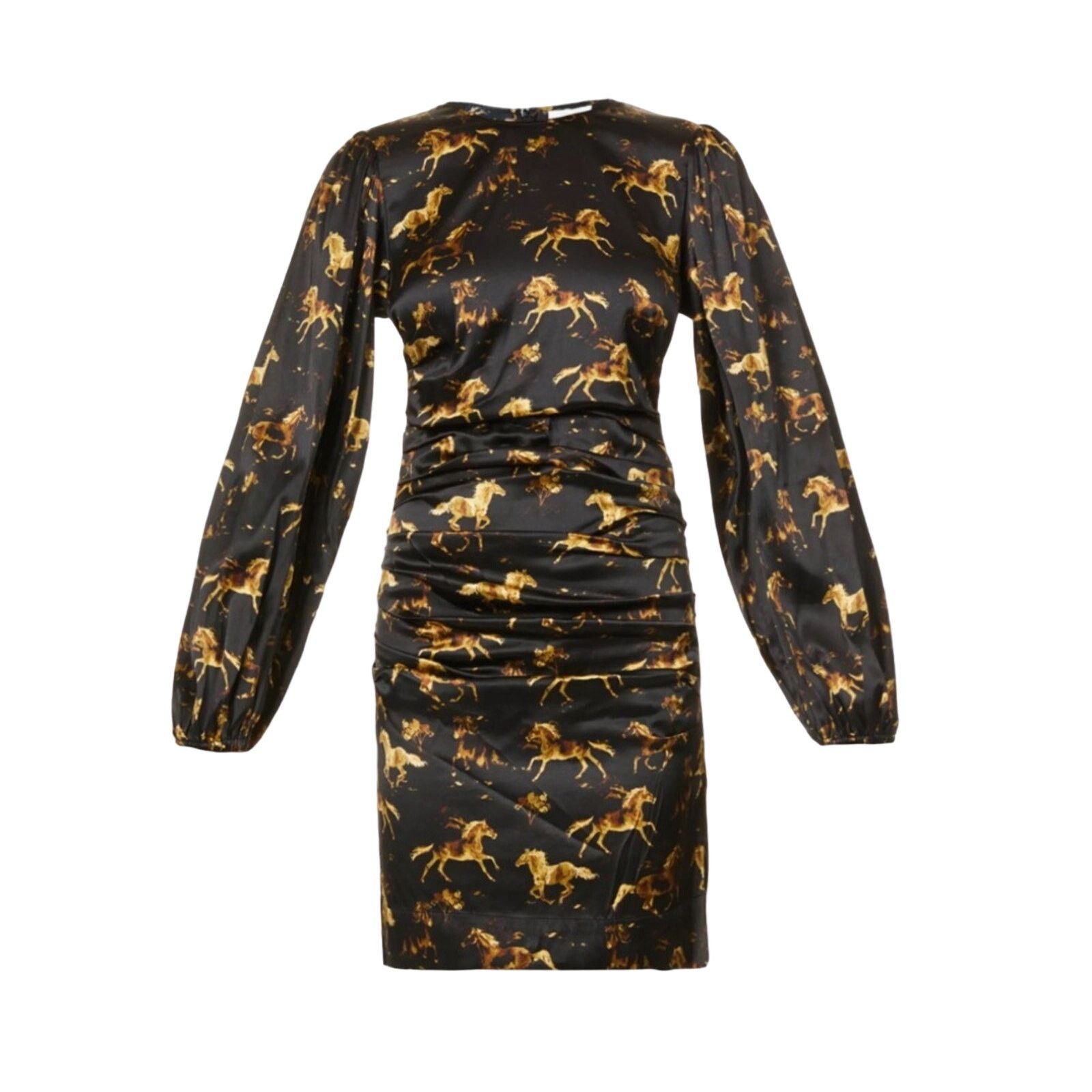 Ganni NWT GANNI Black Horses Print Silk Ruched Mini Dress Sz 6 38 Size S / US 4 / IT 40 - 3 Thumbnail