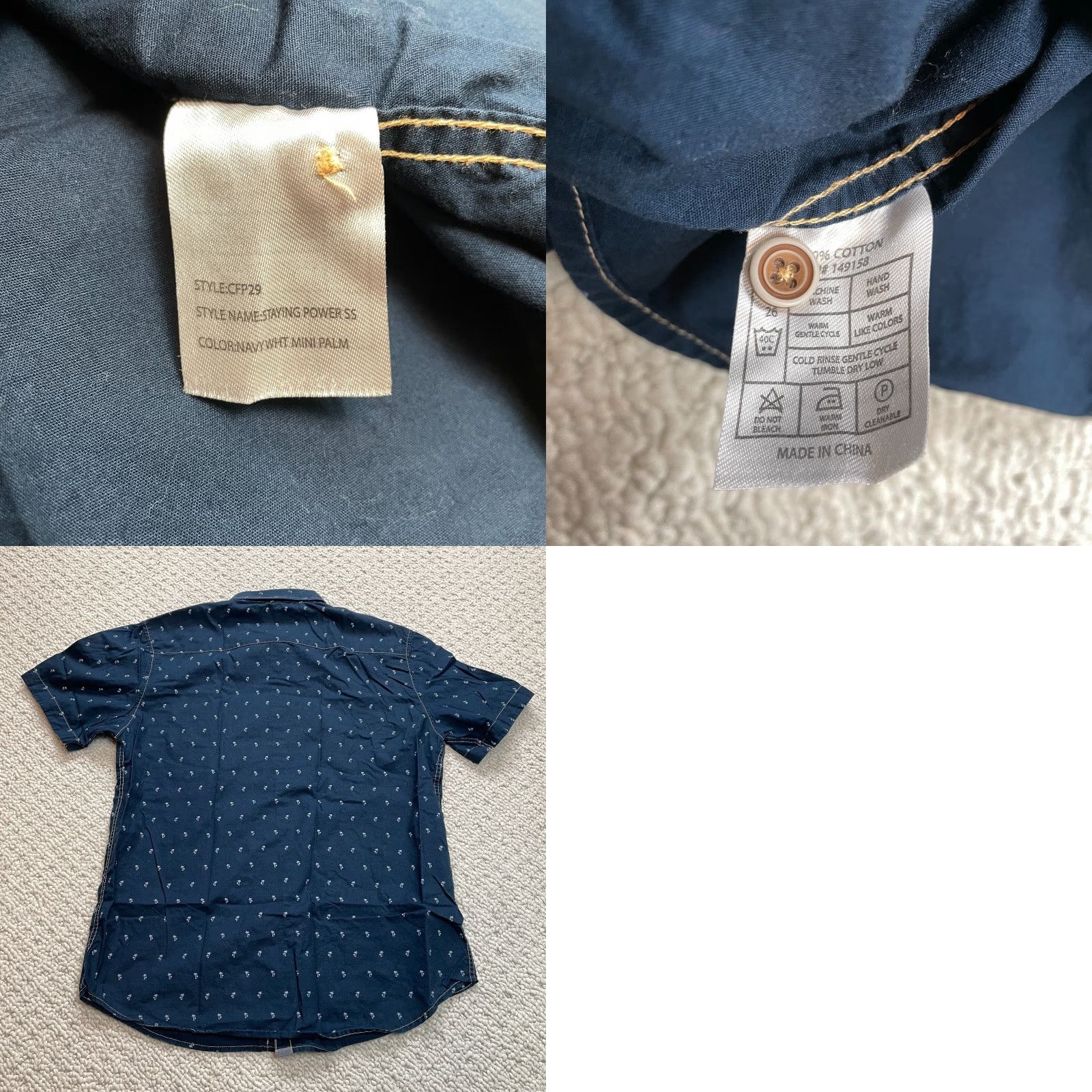 Vintage Craft + Flow Shirt Mens Large Navy Blue Button Up Short Sleeve Palm Trees Size US L / EU 52-54 / 3 - 8 Thumbnail