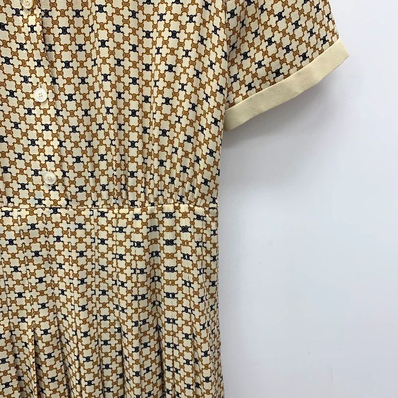 Celine Celine Brown Printed Silk Collared Dress XS Size 22" - 4 Thumbnail