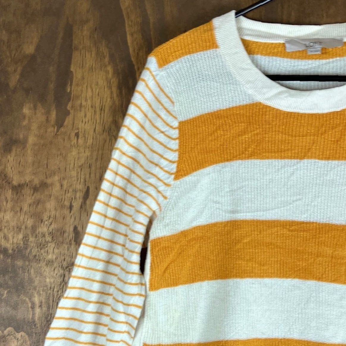 Loft LOFT Womens Sweater White Yellow Striped Crew Neck Long Sleeve Medium Size M / US 6-8 / IT 42-44 - 4 Thumbnail