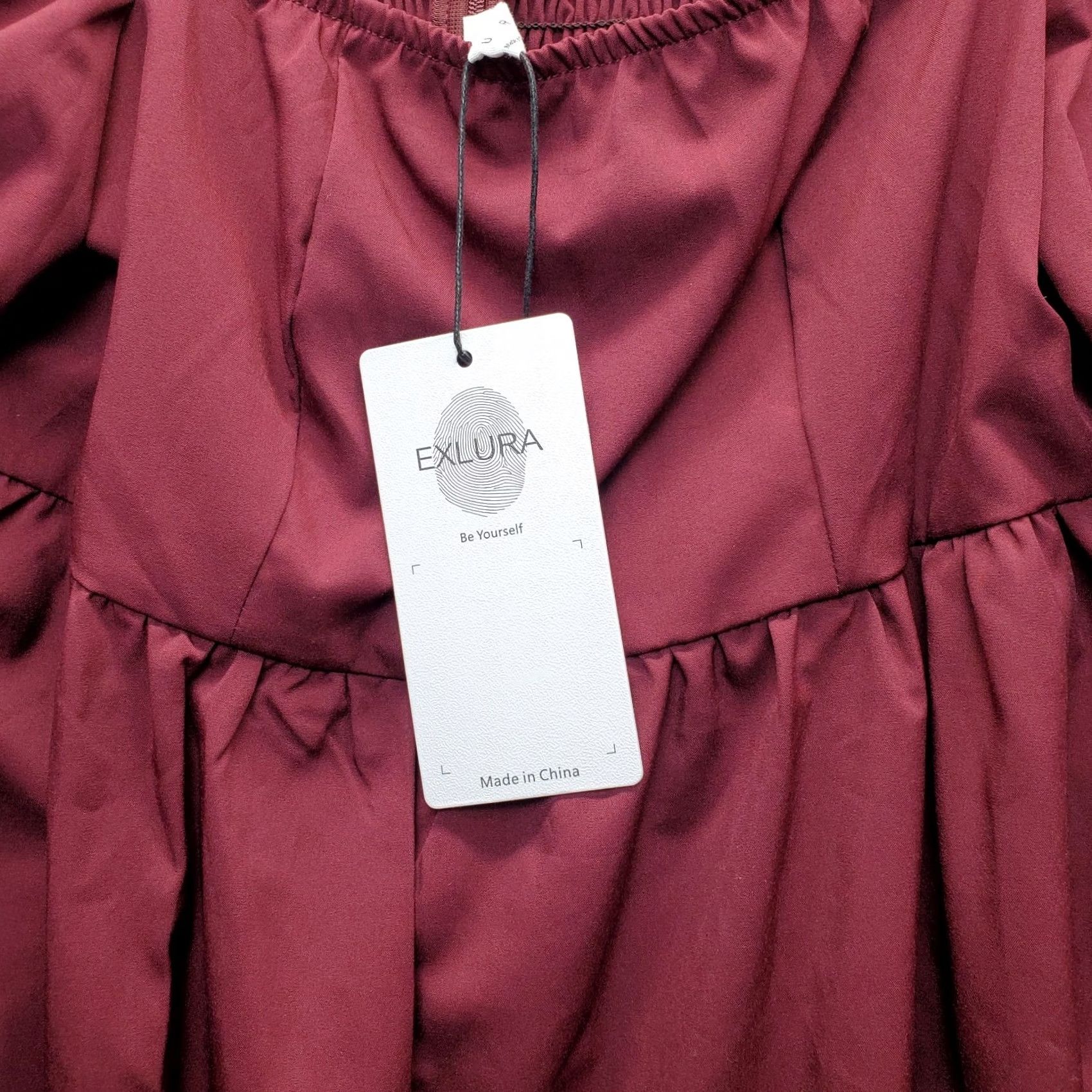 Vintage Exlura Dress Womens Medium Burgundy Balloon Sleeve Square Neck Smocked Back Zip - Womens Size M Burgundy Ballon Sleeve Square Neck Casual Dress Size M / US 6-8 / IT 42-44 - 5 Thumbnail