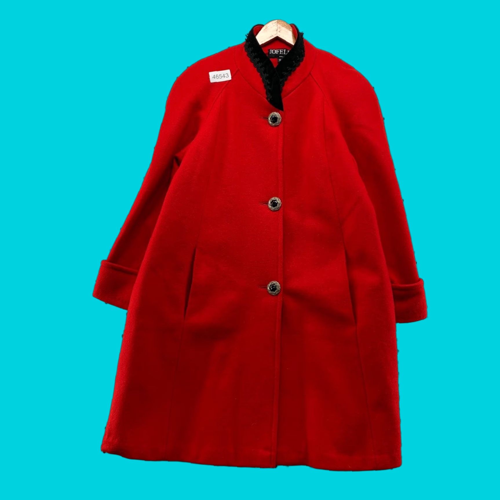 Velvet VINTAGE JOFELD Wool Overcoat Womens M Red Black Buttons Velvet Collar USA Shirt? Size M / US 6-8 / IT 42-44 - 1 Thumbnail