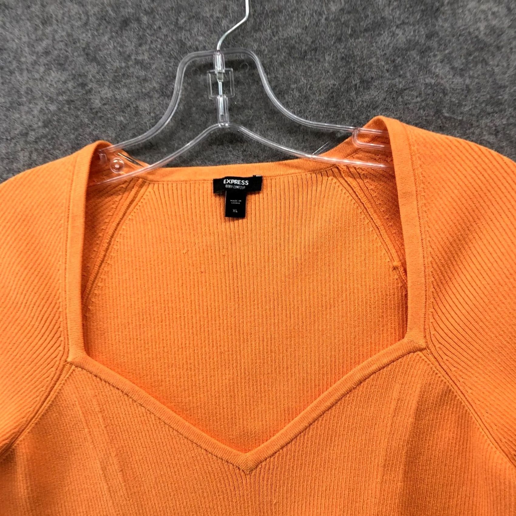 Express Express Body Contour Crop Top Womens XL Orange Tie Waist Short Sleeve Knit Size XL / US 12-14 / IT 48-50 - 3 Thumbnail